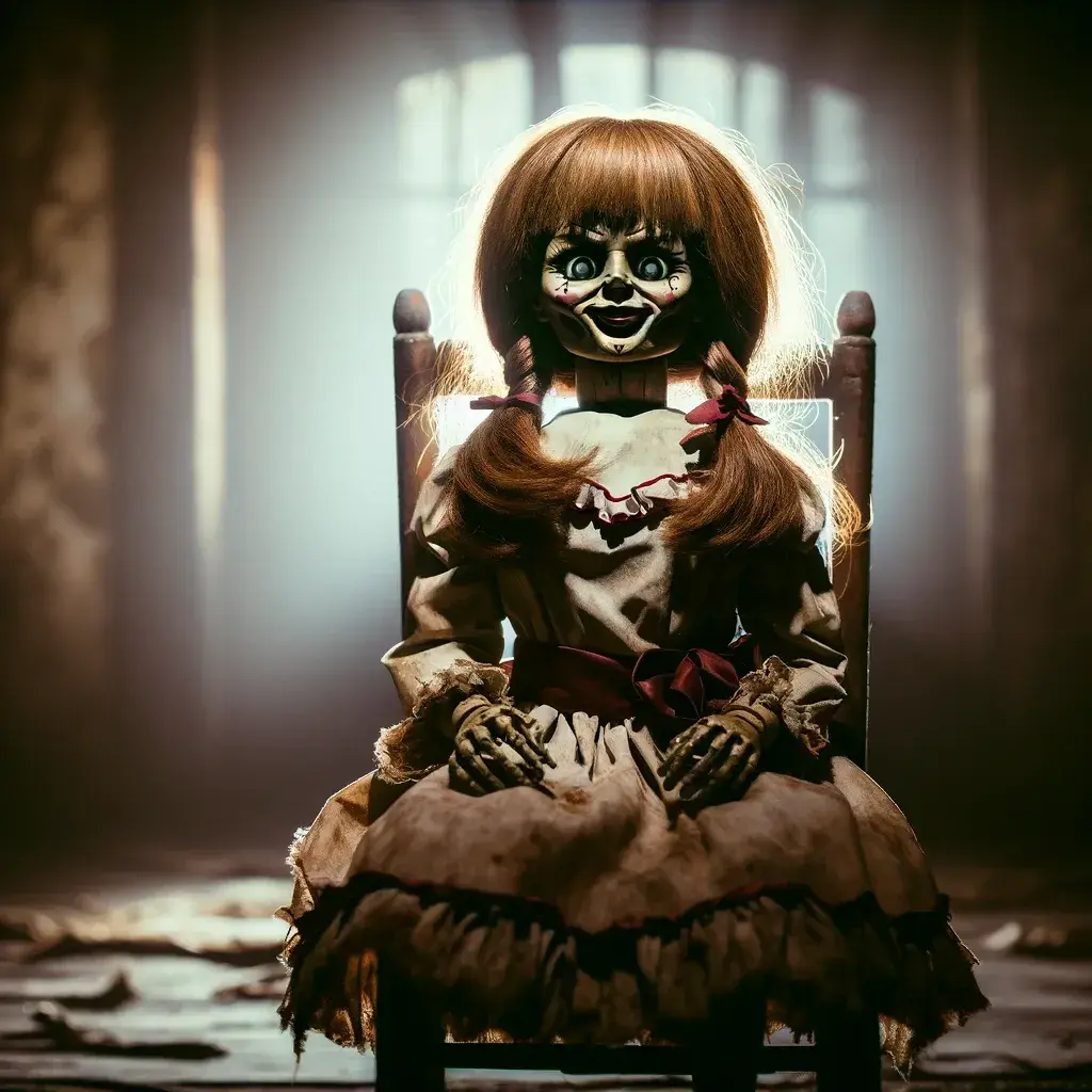 DALL·E 2024-03-29 07.11.24 - Create an image with a spooky atmosphere featuring a doll character that is designed to look haunting but is not Annabelle from the Annabelle movies. .webp